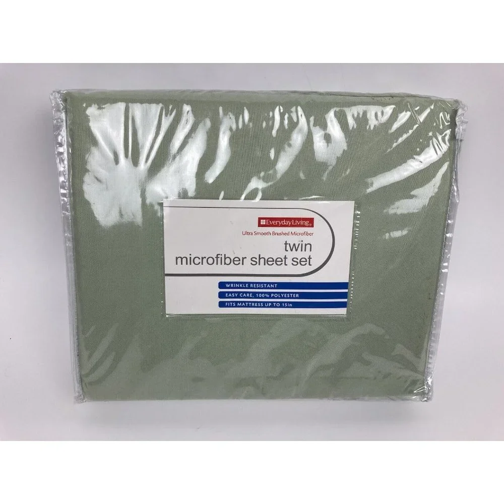 New Everyday Living Twin Smooth Brushed Microfiber Sheet Set Laurel Green